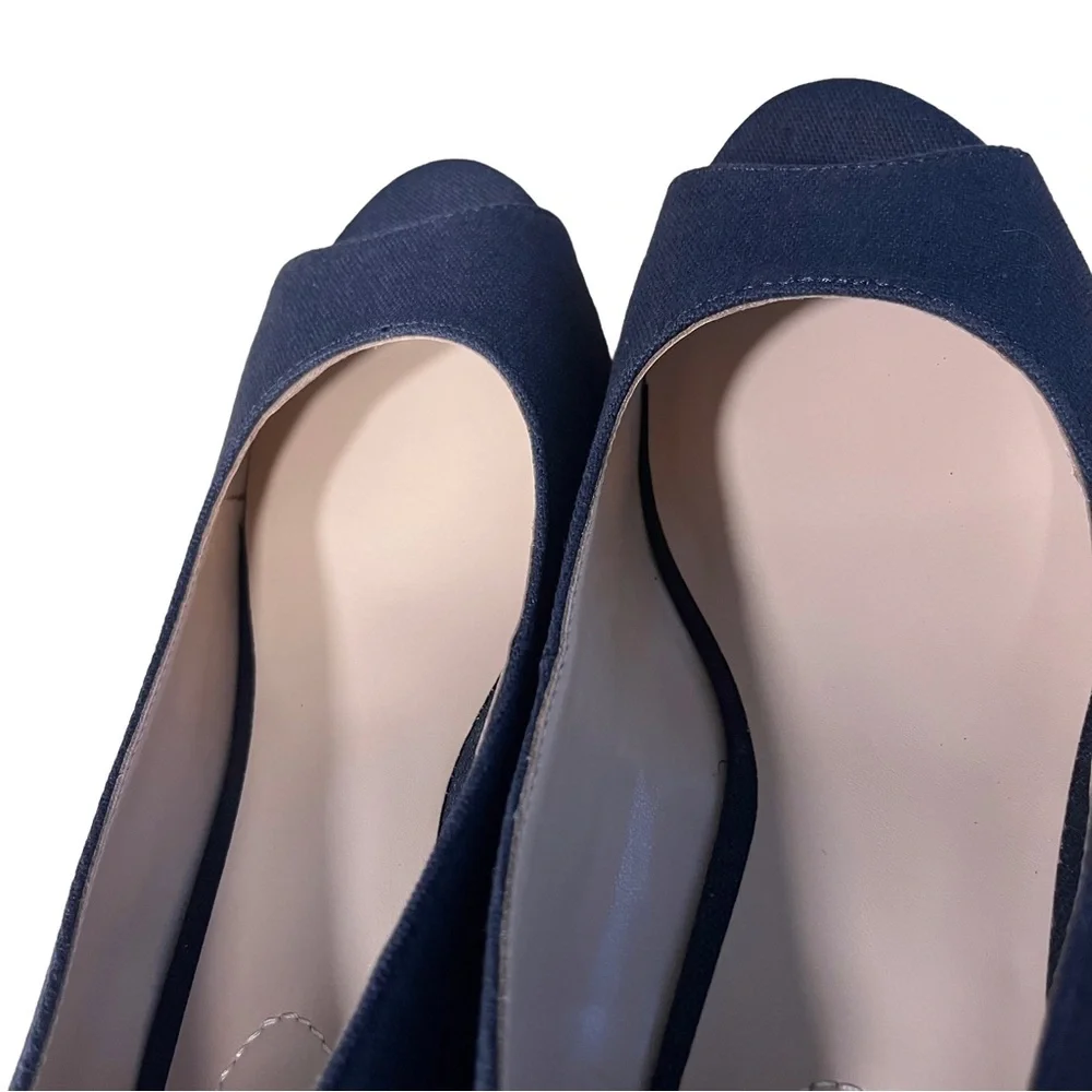 NEW Bandolino Women Navy Blue Fabric Nuri Sz 9 Espadrille Wedge Heel